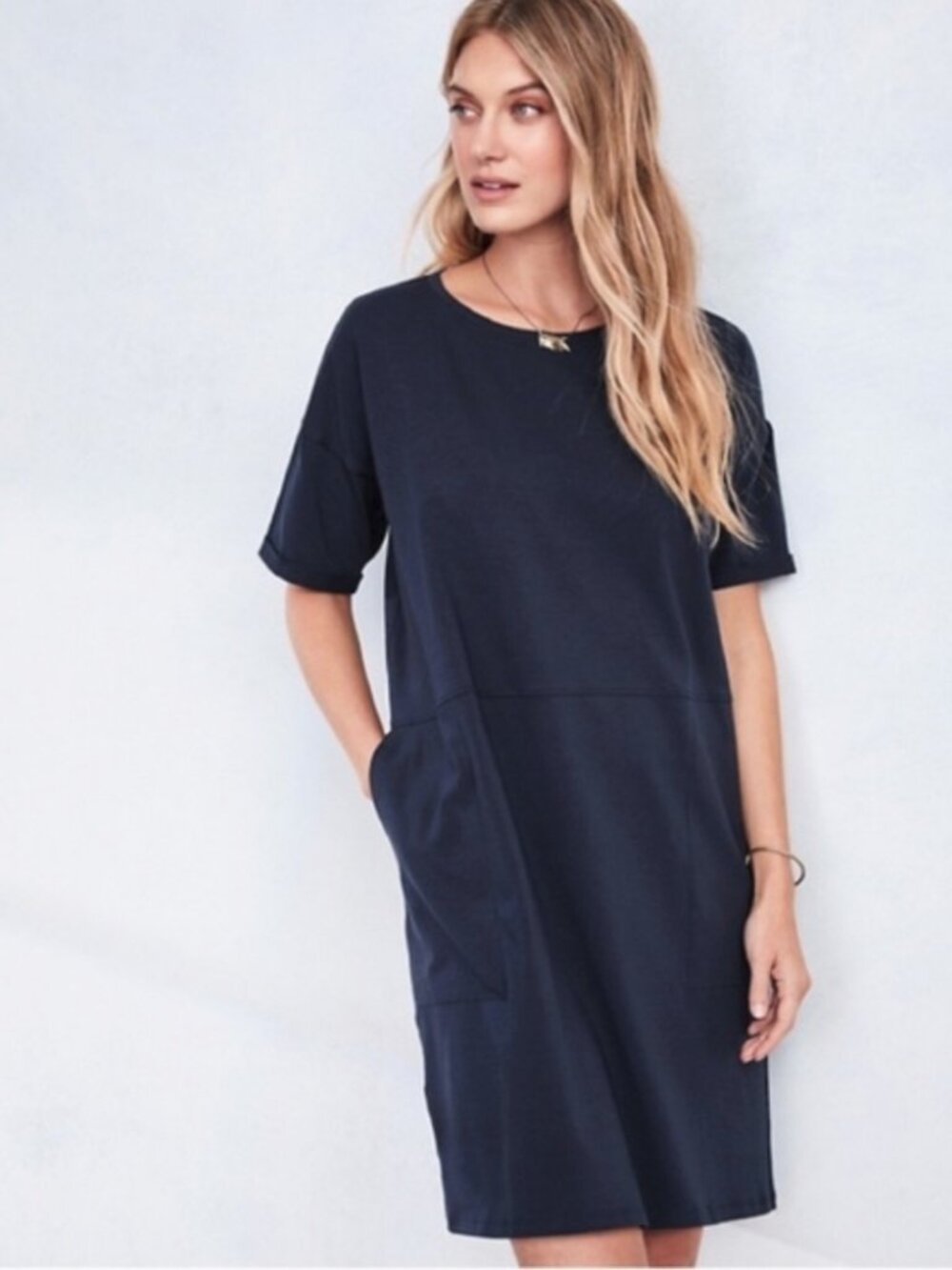 Eileen Fisher Navy organic cotton Jersey short sleeve boxy dress S